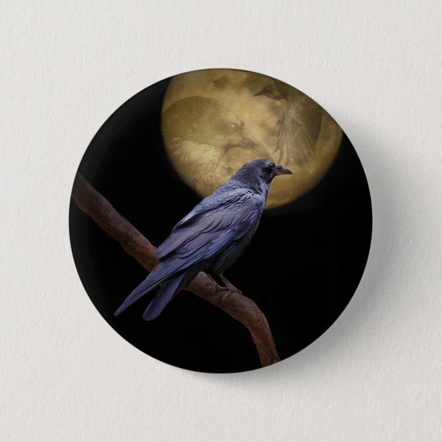 Halloween, Gothic Style Raven and Moon Button (Vorderseite)