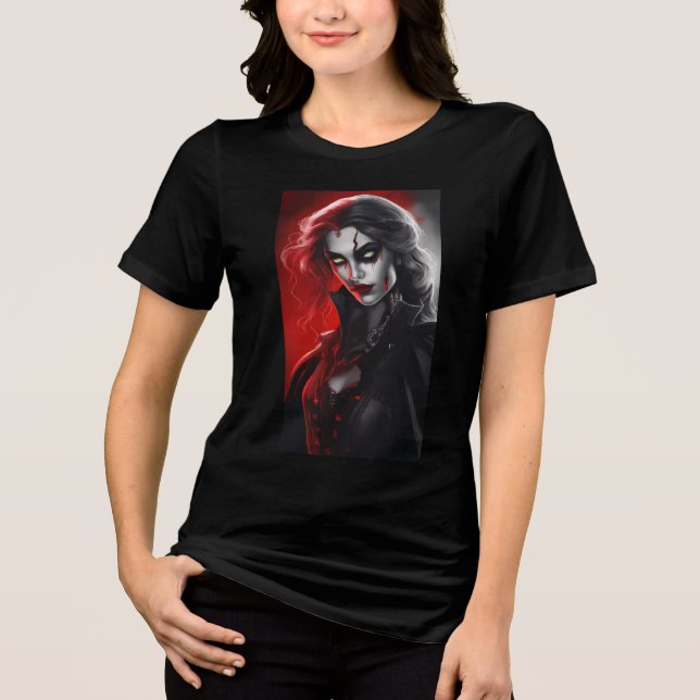 Halloween Gothic Vampire Comic Art Girls Tri-Blend Shirt (Vorderseite)