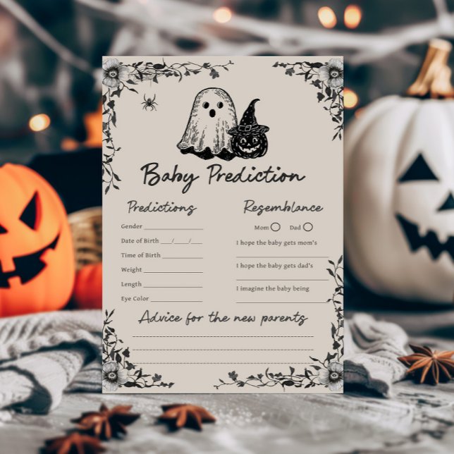 Halloween Gothic Vintage Baby Vorhersage Spiel (Black Floral Gothic Little Boo Baby Shower Baby Predictions Game)