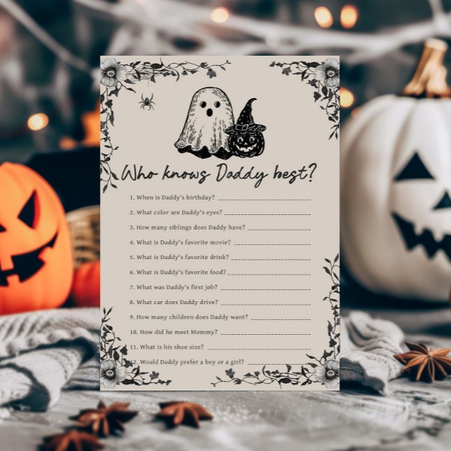Halloween Gothic Vintage Wer kennt Daddy am besten (Black Floral Gothic Little Boo Baby Shower Who Knows Daddy Best Game)