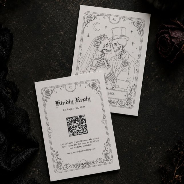 Halloween-Gotik-Hochzeits-RSVP-QR-Code Begleitkarte (Von Creator hochgeladen)
