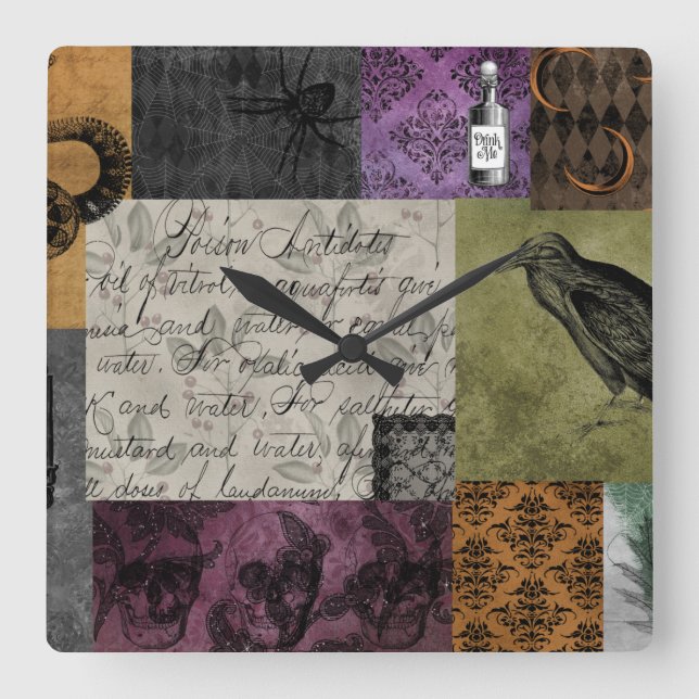 Halloween Gotische Mittelalterliche Apotheke Kunst Quadratische Wanduhr (Vorderseite)