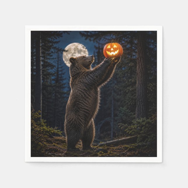Halloween-Gräuelbär mit Kürbislaterne Serviette (Vorderseite)