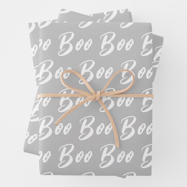 Halloween-graues Boottextmuster Geschenkpapier Set (Beispiel)