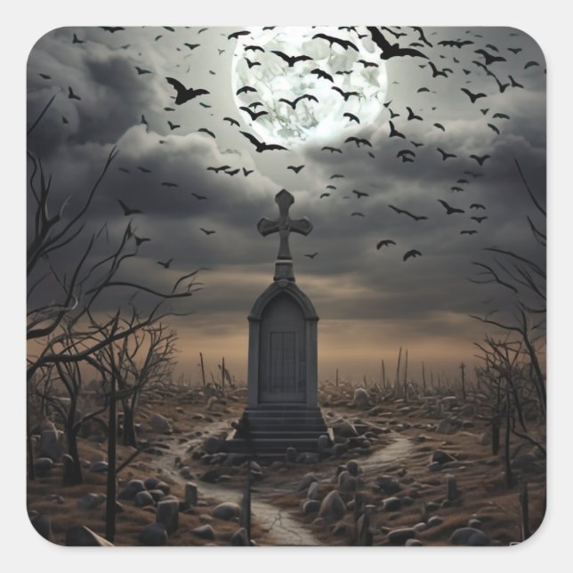 Halloween-Graveyard-Friedhof Gothic Quadratischer Aufkleber (Vorderseite)