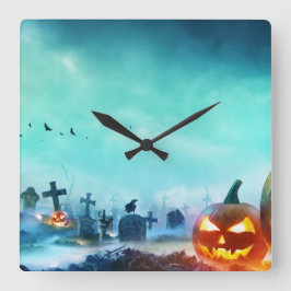 Halloween Graveyard Jack-O-Latern Quadratische Wanduhr