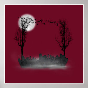 Halloween Graveyard-Silhouette Poster