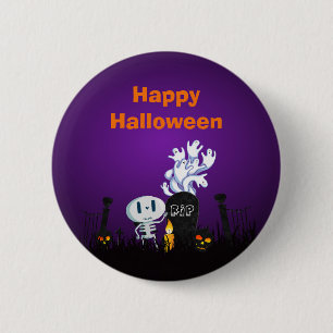 Halloween Graveyard Spooky Niedlich Skelett & Geis Button