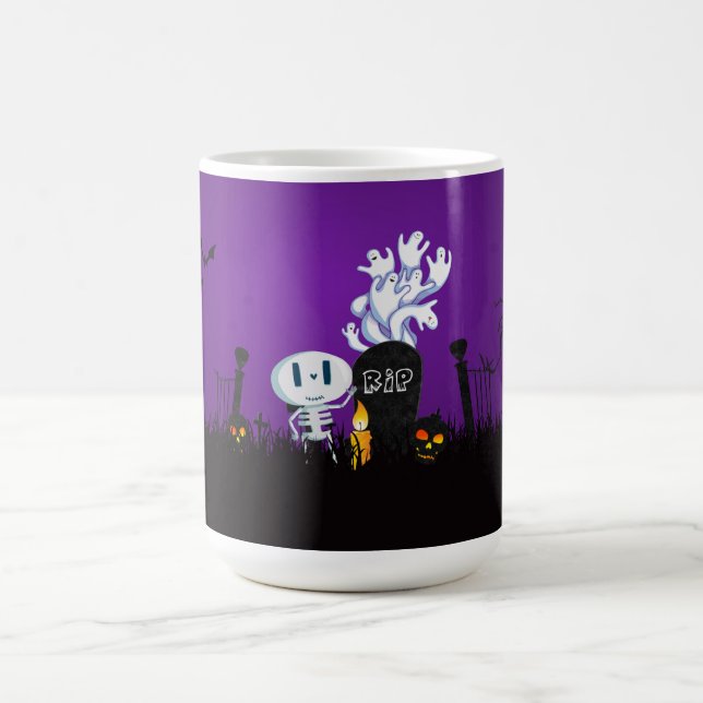 Halloween Graveyard Spooky Niedlich Skelett & Geis Kaffeetasse (Mittel)