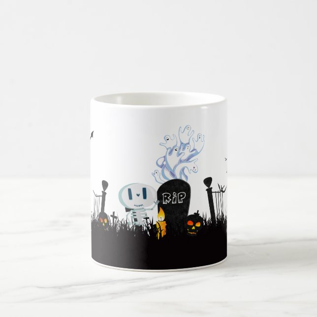 Halloween Graveyard Spooky Niedlich Skelett & Geis Tasse (Mittel)