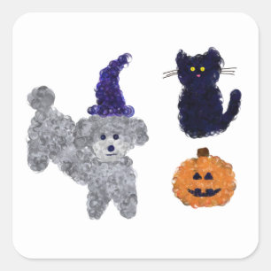Halloween Gray Poodle #2 Stickers