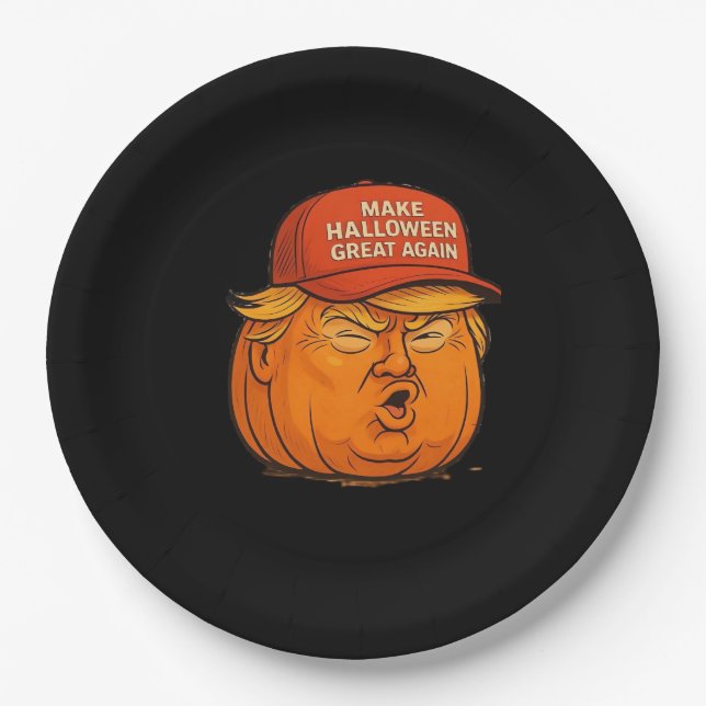 Halloween Great Again - Funny Trumpkin Slogan Pappteller (Vorderseite)
