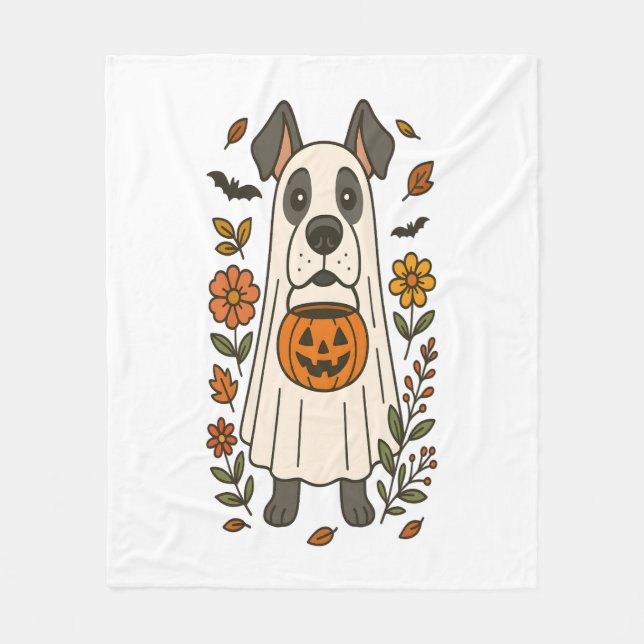 Halloween Great Dane Blume Fleecedecke (Vorderseite)