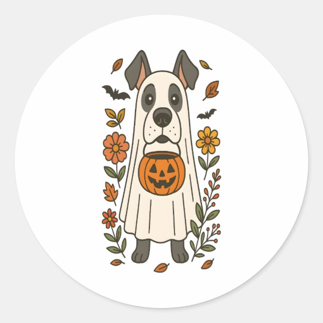 Halloween Great Dane Blume Runder Aufkleber (Vorderseite)