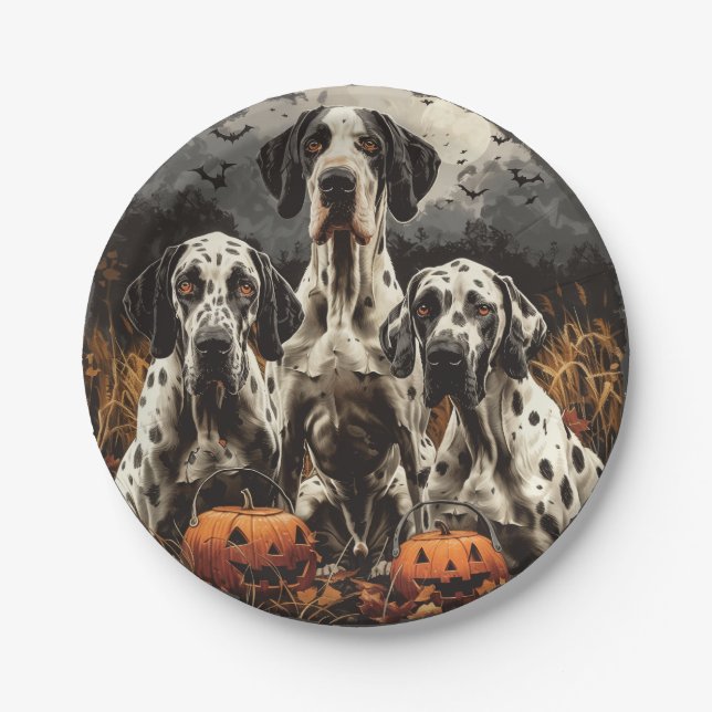 Halloween Great Dane Dogs Kürbislaterne Pappteller (Vorderseite)