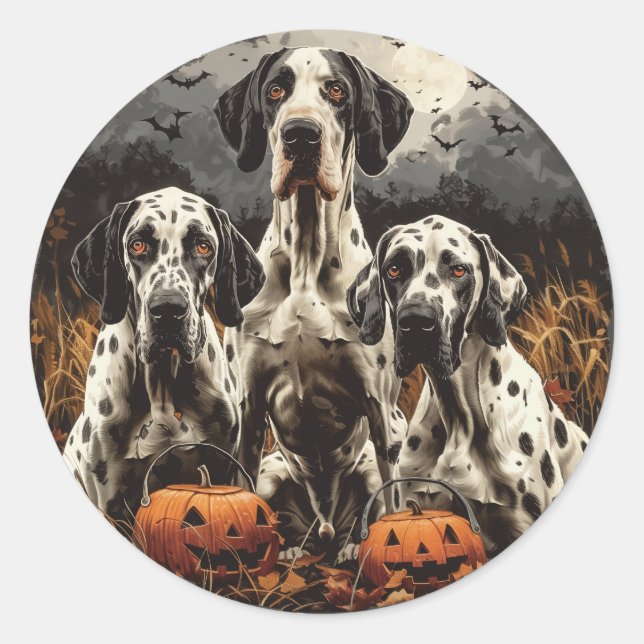 Halloween Great Dane Dogs Kürbislaterne Runder Aufkleber (Vorderseite)