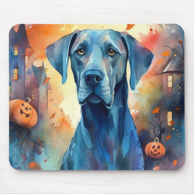 Halloween Great Dane mit Pumpkins Beängstigend Mousepad (Vorne)