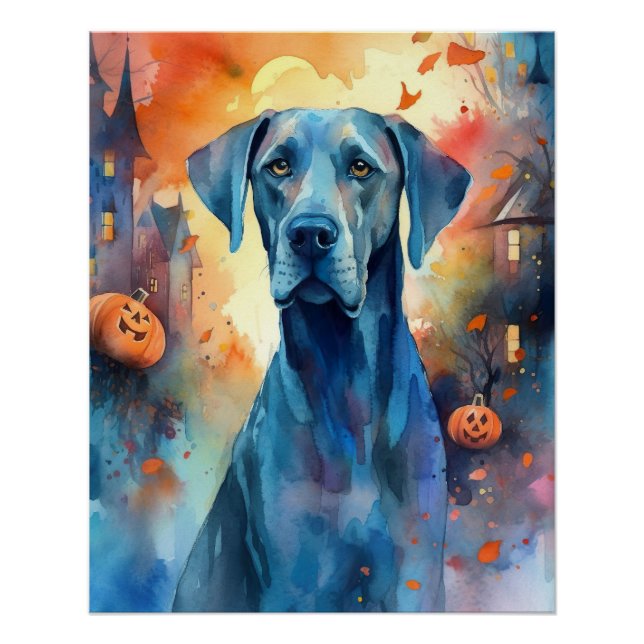 Halloween Great Dane mit Pumpkins Beängstigend Poster (Vorderseite)