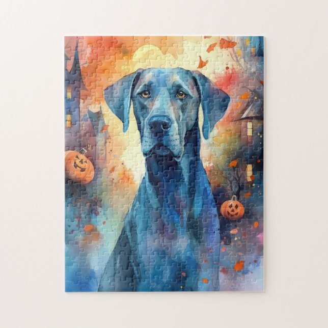 Halloween Great Dane mit Pumpkins Beängstigend Puzzle (Vertikal)