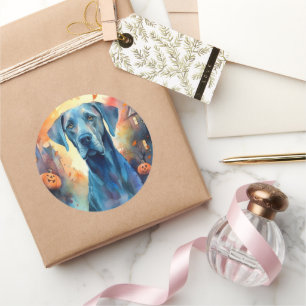 Halloween Great Dane mit Pumpkins Beängstigend Runder Aufkleber