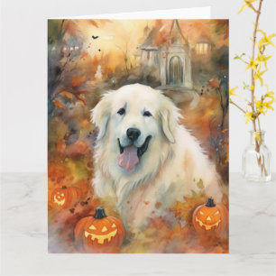 Halloween Great Pyrenees mit Kürbissen Gruselig Karte