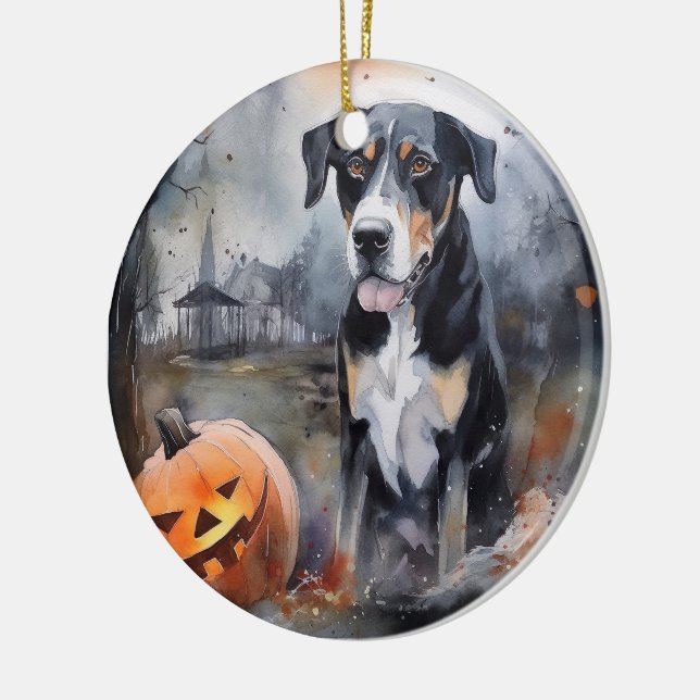 Halloween Greater Swiss mit Pumpkins Beängstigend Keramik Ornament (Links)