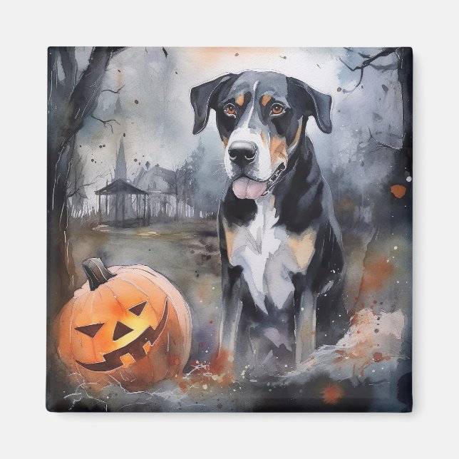 Halloween Greater Swiss mit Pumpkins Beängstigend Magnet (Vorne)