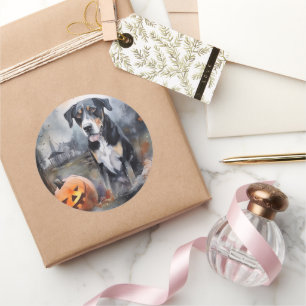 Halloween Greater Swiss mit Pumpkins Beängstigend Runder Aufkleber