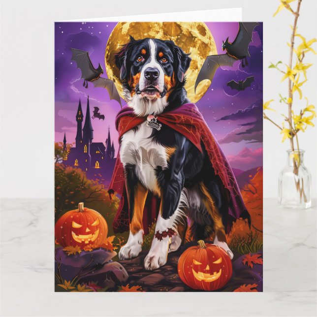Halloween Greater Swiss Mountain Vampire Pumpkins Karte (Gelbe Blume)