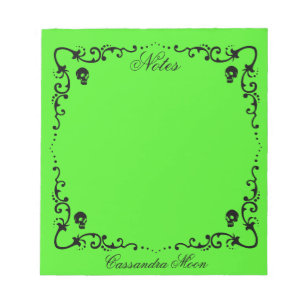 Halloween Green & Black Magic Border Personalisier Notizblock