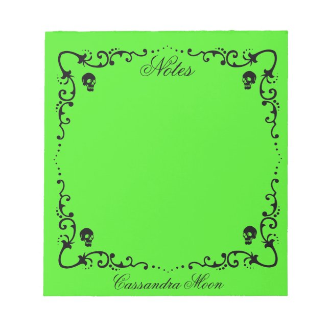 Halloween Green & Black Magic Border Personalisier Notizblock (Vorderseite)
