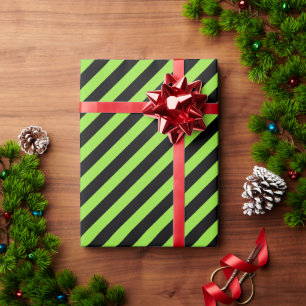 Halloween Green Black Stripes Geburtstagsbenutzerd Geschenkpapier