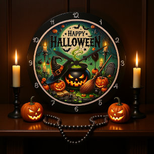 Halloween Green Cauldron Große Wanduhr