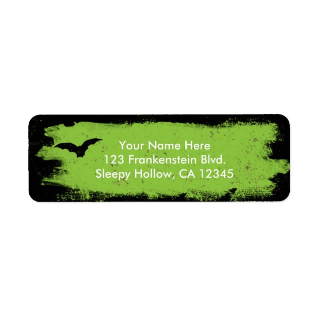 Halloween Green Grunge Bat Party Address Labels (Vorne)