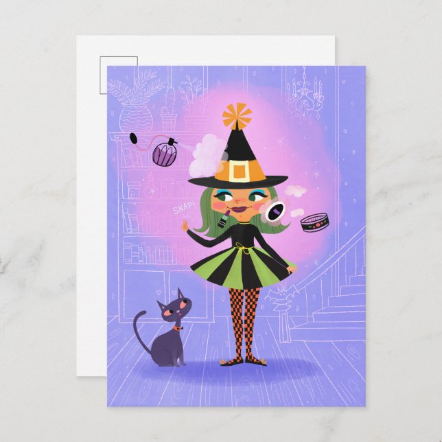 Halloween Green Hair Witz Lavender & Pink Postkarte (Vorne/Hinten)