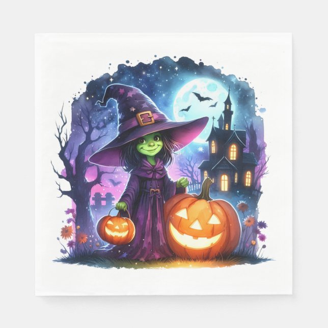 Halloween Green Hexenpapier Napkin Serviette (Vorderseite)