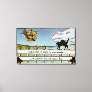 Halloween GreetingCat auf Zaun Leinwanddruck