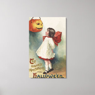 Halloween GreetingGirl in Rotem und in weißem Leinwanddruck