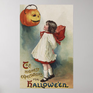 Halloween GreetingGirl in Rotem und in weißem Poster