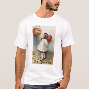 Halloween GreetingGirl in Rotem und in weißem T-Shirt