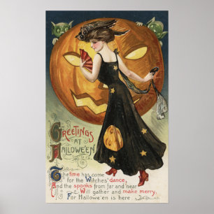 Halloween GreetingHextanz und Kürkin Poster