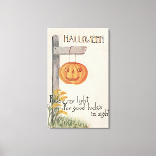 Halloween GreetingJack-O-Laterne auf Posten Leinwanddruck