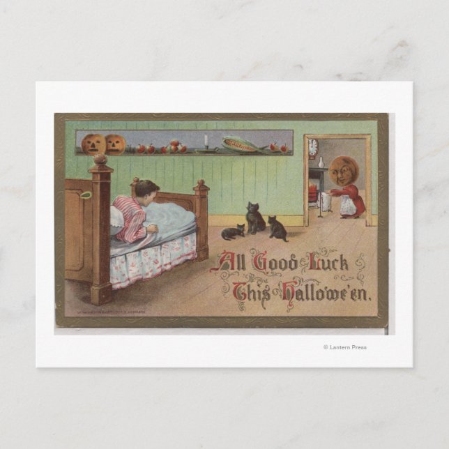 Halloween GreetingKid in Bed Postkarte (Vorderseite)