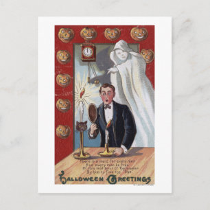 Halloween GreetingMan und Ghost Postkarte