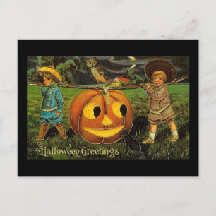 Halloween Greetings Boys Kürbislaterne Vintag Postkarte
