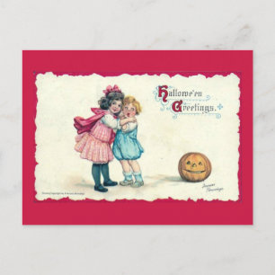 Hallowe'en Greetings Kinder und Pumpkin Vintag Postkarte