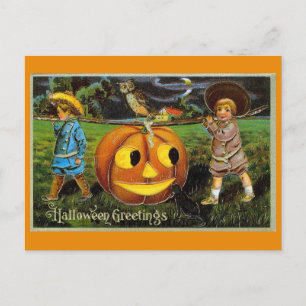 Halloween Greetings Niedlich Vintag Kids Pumpkin Postkarte