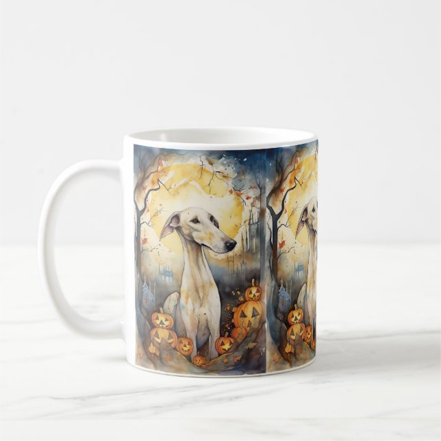 Halloween Greyhound mit Pumpkins Beängstigend Kaffeetasse (Links)