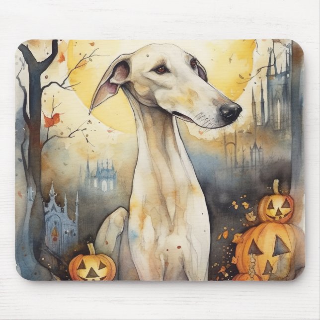 Halloween Greyhound mit Pumpkins Beängstigend Mousepad (Vorne)