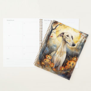 Halloween Greyhound mit Pumpkins Beängstigend Planer